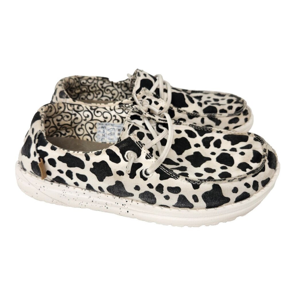 Hey Dude Wendy Milky Way Cow Print Causal Shoes Slip Ons Women's US Size 5